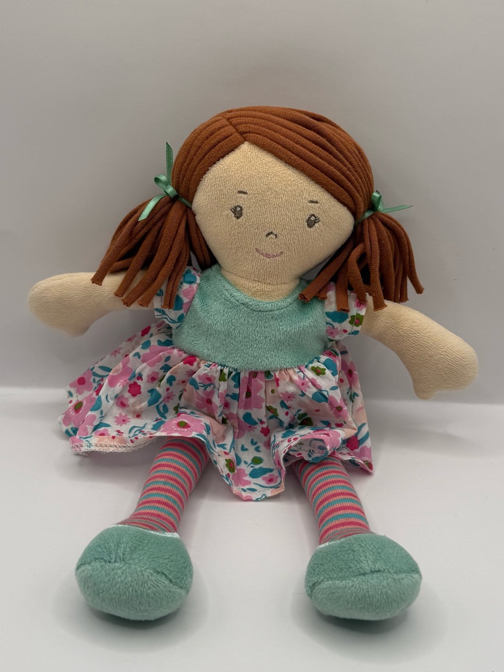 Bonikka Cloth Doll Stuffed Doll Plush Red Hair Pig Tails Floral Dress